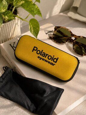Polaroid Eyewear Hard Shell Glasses Case Yellow Black Zip Travel Storage Case